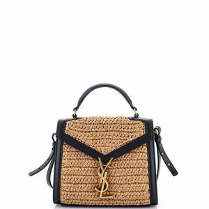 Saint Laurent Mini Cassandra Top Handle Bag Raffia with Leather